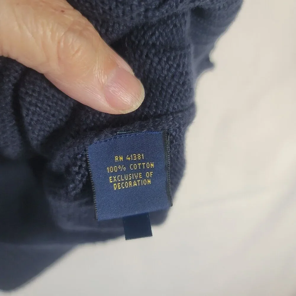 Polo Ralph Lauren Men's Medium Navy Blue 100% Cotton Crewneck Sweater Red Pony